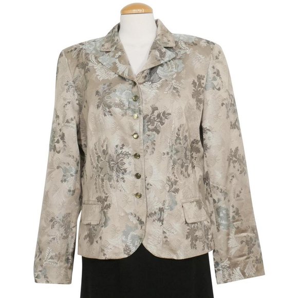 Taupe Silk Damask Jacqard Floral Blazer Jacket 16 - Main Image